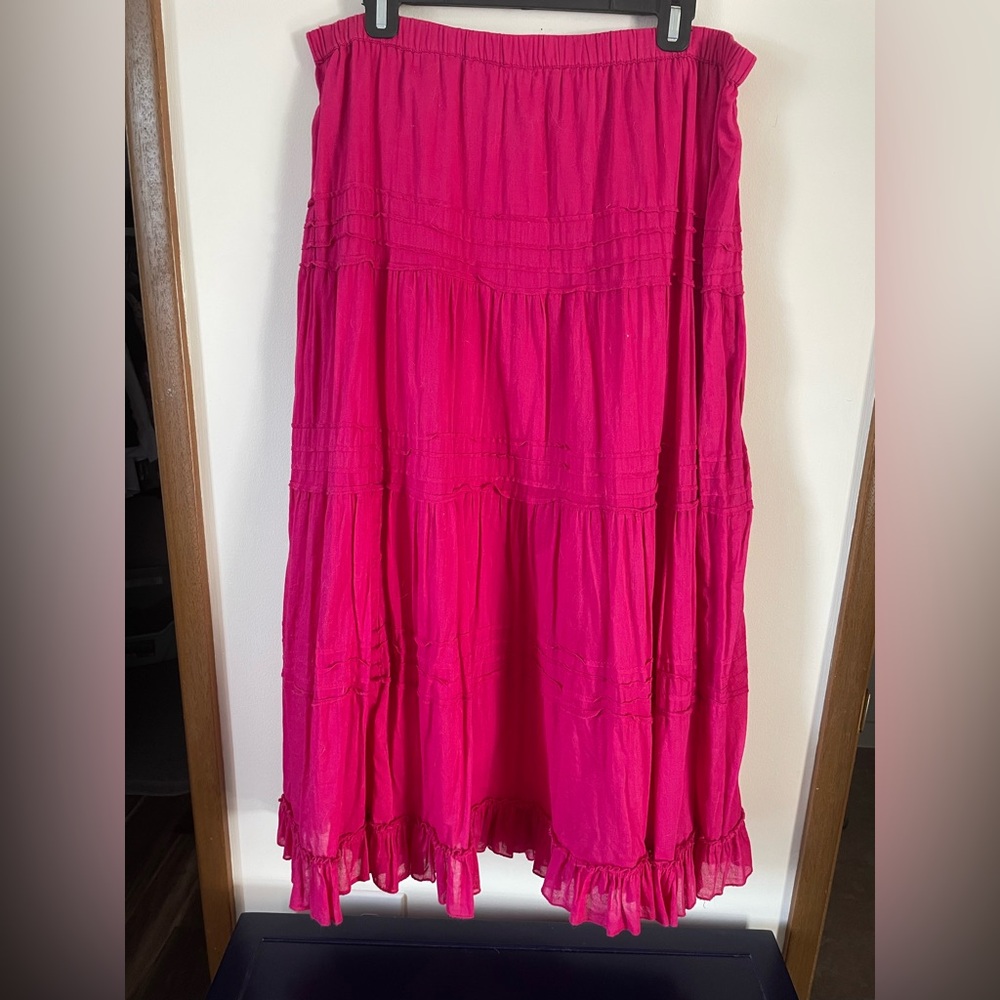 Chico's Pink Smocked Tiered Maxi Skirt Resort Wear